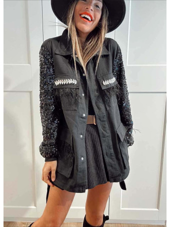 Sahariana Denim Strass DIVAT Negro HEVE