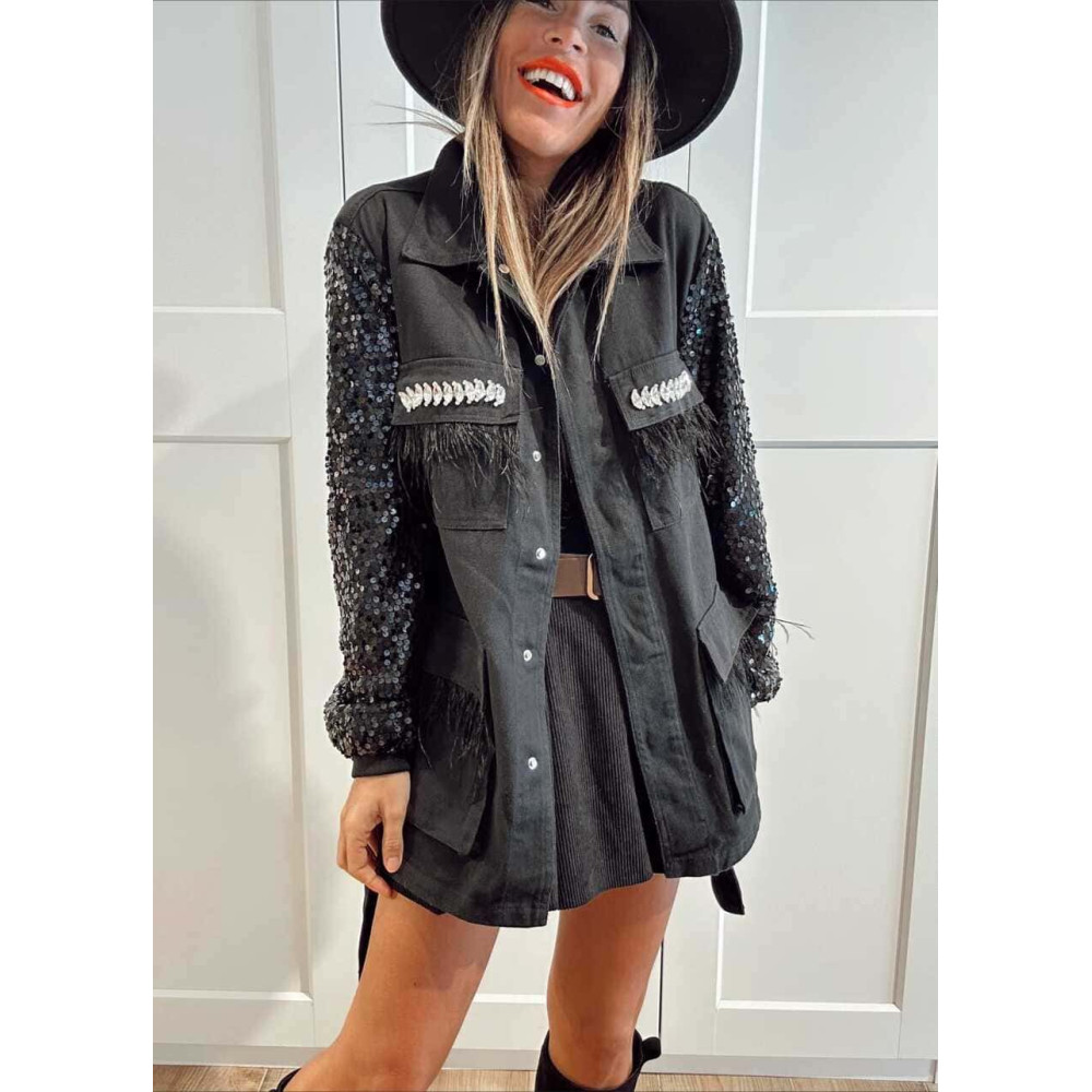 Sahariana Denim Strass DIVAT Negro HEVE Sahariana Denim Strass DIVAT Negro HEVE