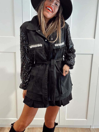 Sahariana Denim Strass DIVAT Negro HEVE