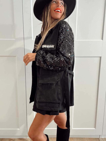 Sahariana Denim Strass DIVAT Negro HEVE