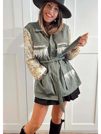 Sahariana Vaquera Strass DIVAT Verde Militar HEVE