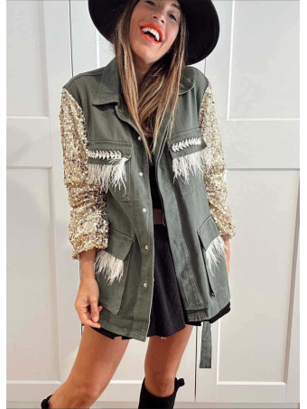Sahariana Vaquera Strass DIVAT Verde Militar HEVE
