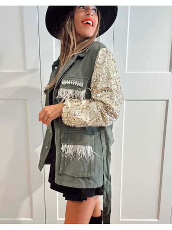 Sahariana Vaquera Strass DIVAT Verde Militar HEVE
