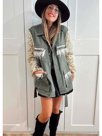 Sahariana Denim Strass DIVAT Verde Militar HEVE