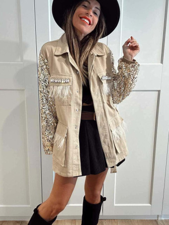 Sahariana Denim Strass DIVAT Beige HEVE
