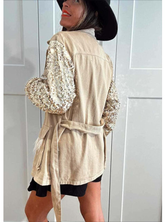 Sahariana Denim Strass DIVAT Beige HEVE