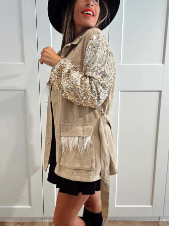 Sahariana Denim Strass DIVAT Beige HEVE