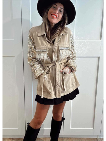 Sahariana Denim Strass DIVAT Beige HEVE