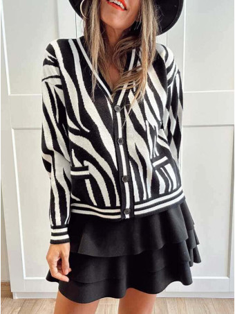 Cárdigan Print Cebra ZYNRA Negro HEVE