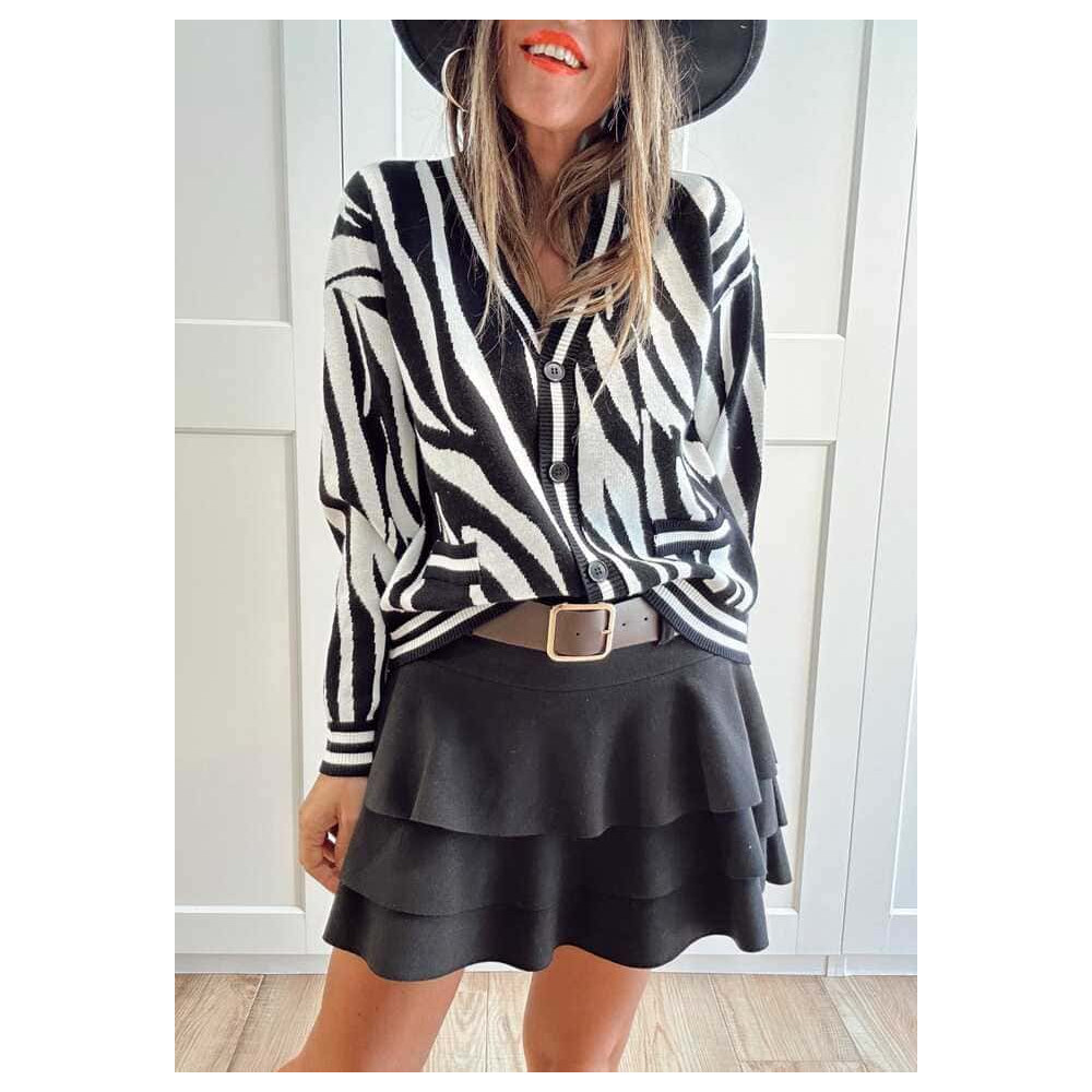 Cárdigan Print Cebra ZYNRA Negro HEVE