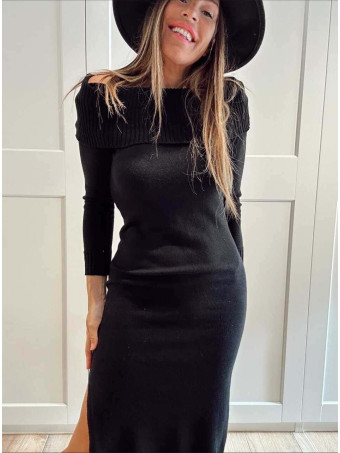 Vestido Punto Escote Barco CLÉMARA Negro HEVE