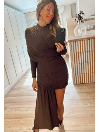 Vestido Multiposición Drapeado NAELLE Marrón HEVE