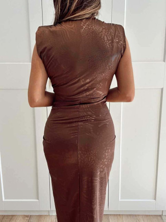 Vestido Drapeado Hombreras SEREIN Marrón HEVE
