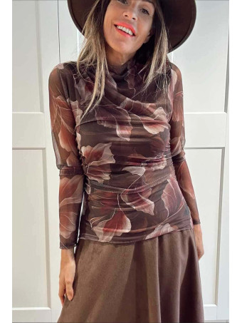 Cuerpo Tul Estampado Hojas AETHER Marrón HEVE