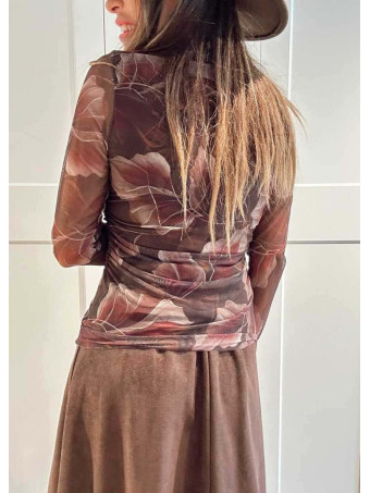 Cuerpo Tul Estampado Hojas AETHER Marrón HEVE