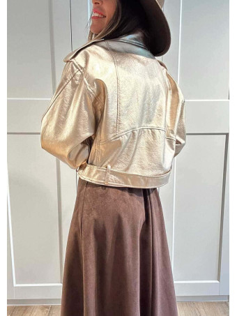 Biker Cropped Efecto Piel NYXELLE Oro HEVE