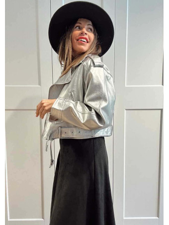 Biker Cropped Efecto Piel NYXELLE Plata HEVE