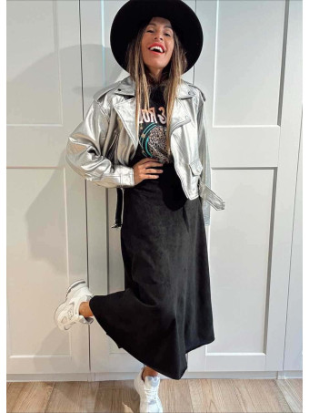 Biker Cropped Efecto Piel NYXELLE Plata HEVE