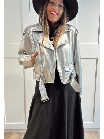 Biker Cropped Efecto Piel NYXELLE Plata HEVE