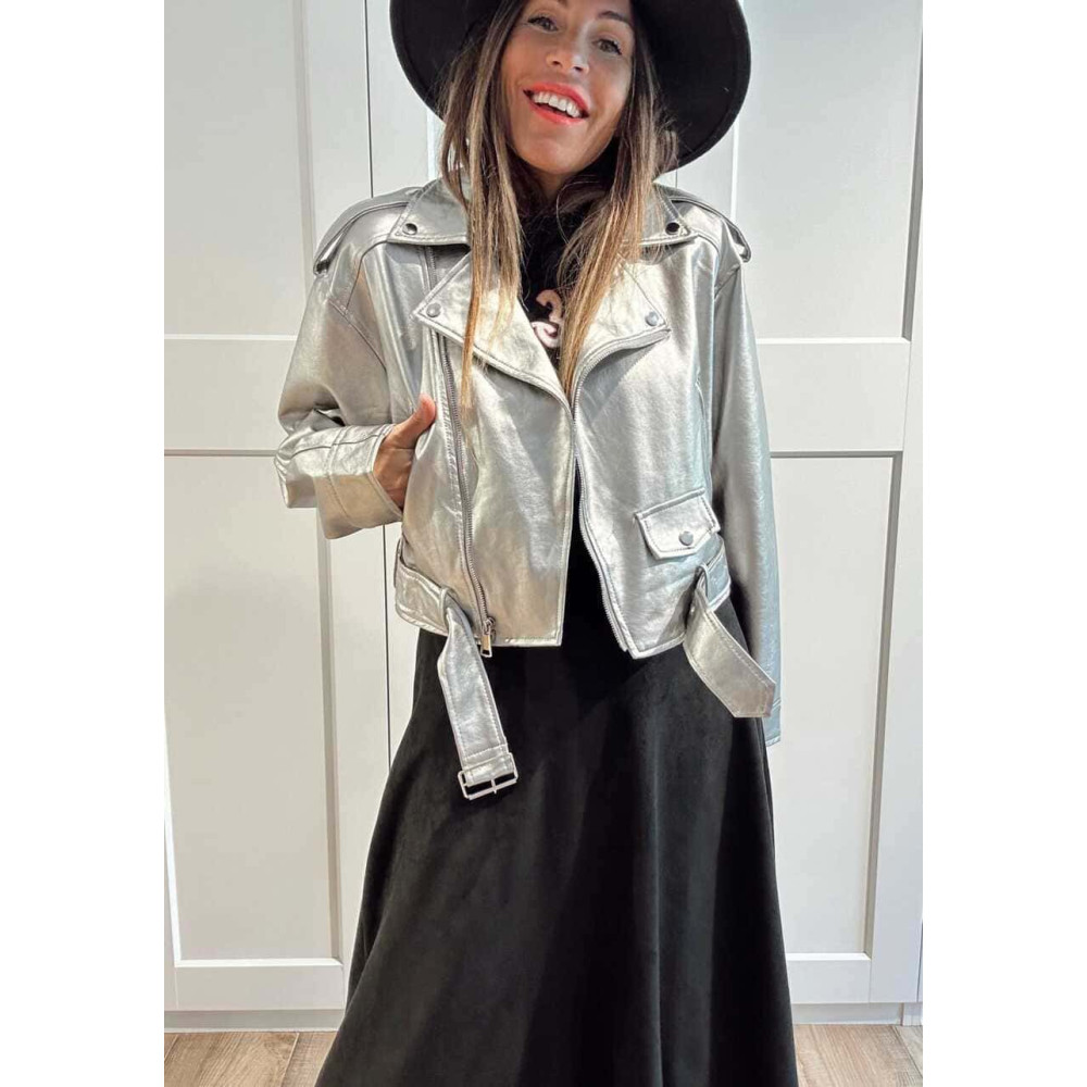 Biker Cropped Efecto Piel NYXELLE Plata HEVE Biker Cropped Efecto Piel NYXELLE Plata HEVE