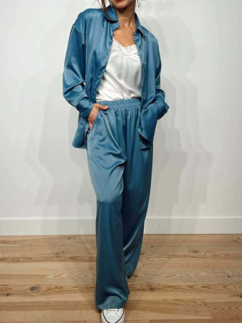 Conjunto Camisero Satinado MAZIKEEN Azul HEVE