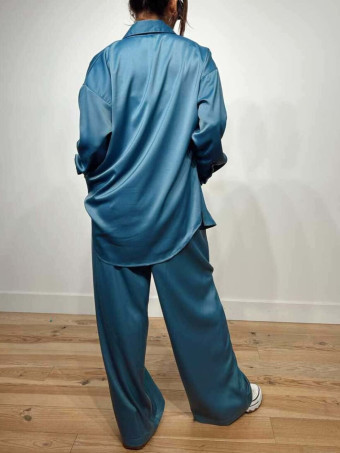 Conjunto Camisero Satinado MAZIKEEN Azul HEVE