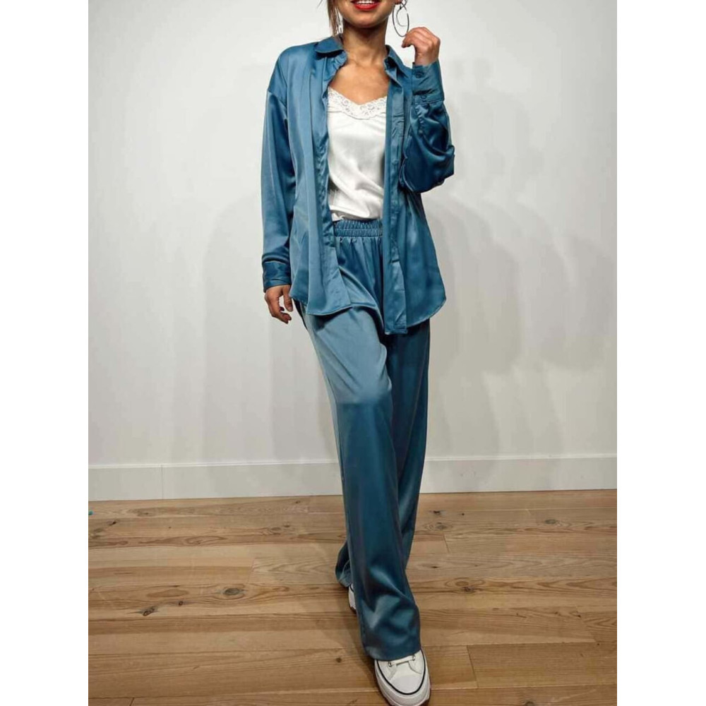 Conjunto Camisero Satinado MAZIKEEN Azul HEVE