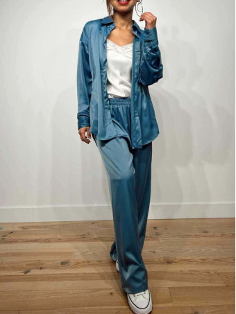 Conjunto Camisero Satinado MAZIKEEN Azul HEVE