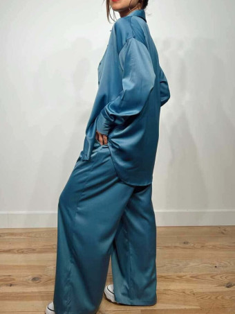 Conjunto Camisero Satinado MAZIKEEN Azul HEVE