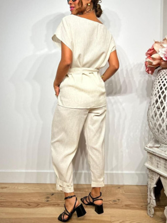 Conjunto Cuerpo y Pantalón Lino SOOMY Beige HEVE