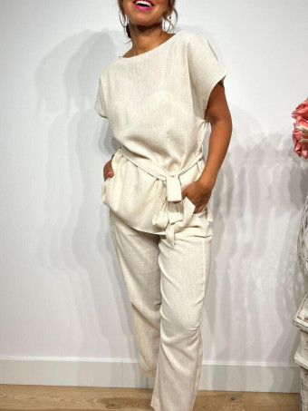 Conjunto Cuerpo y Pantalón Lino SOOMY Beige HEVE