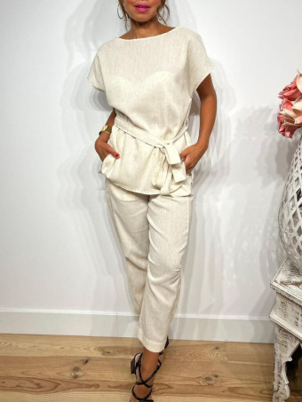 Conjunto Cuerpo y Pantalón Lino SOOMY Beige HEVE
