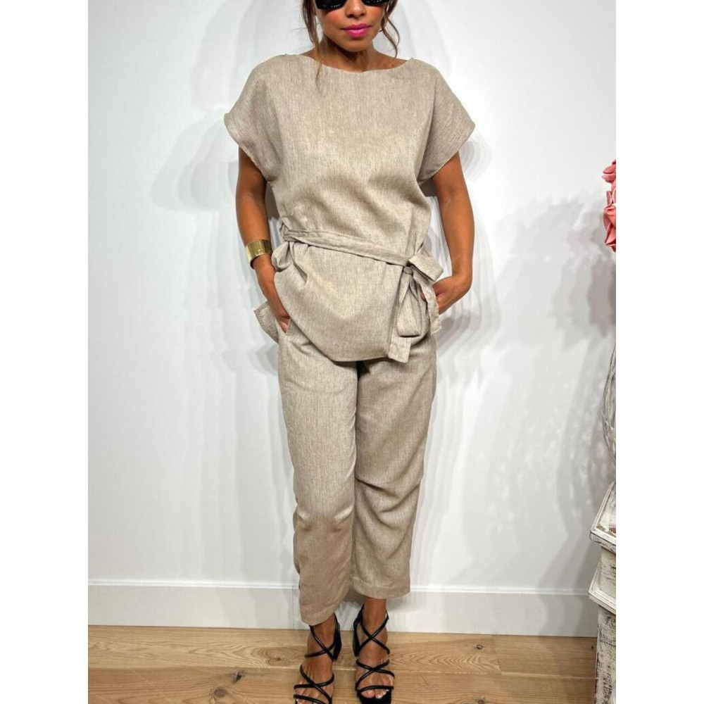 Conjunto Cuerpo y Pantalón Lino SOOMY Taupe HEVE Conjunto Cuerpo y Pantalón Lino SOOMY Taupe HEVE