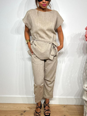 Conjunto Cuerpo y Pantalón Lino SOOMY Taupe HEVE Conjunto Cuerpo y Pantalón Lino SOOMY Taupe HEVE