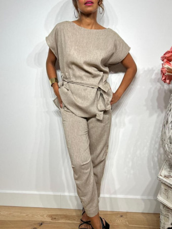 Conjunto Cuerpo y Pantalón Lino SOOMY Taupe HEVE Conjunto Cuerpo y Pantalón Lino SOOMY Taupe HEVE