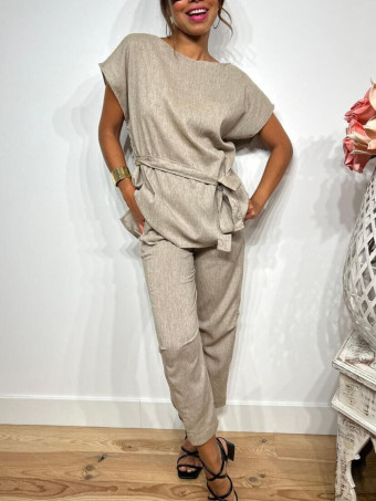 Conjunto Cuerpo y Pantalón Lino SOOMY Taupe HEVE Conjunto Cuerpo y Pantalón Lino SOOMY Taupe HEVE
