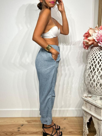 Conjunto Cuerpo y Pantalón Lino SOOMY Azul HEVE Conjunto Cuerpo y Pantalón Lino SOOMY Azul HEVE