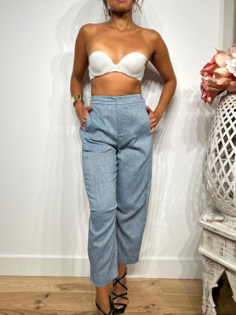 Conjunto Cuerpo y Pantalón Lino SOOMY Azul HEVE Conjunto Cuerpo y Pantalón Lino SOOMY Azul HEVE
