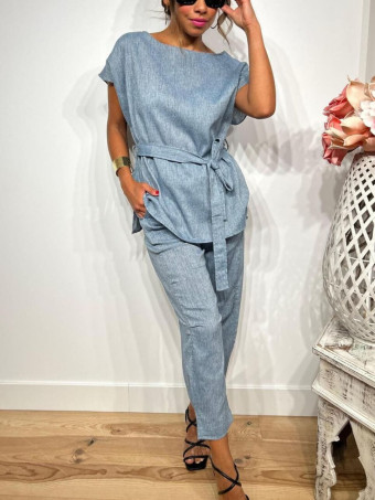Conjunto Cuerpo y Pantalón Lino SOOMY Azul HEVE Conjunto Cuerpo y Pantalón Lino SOOMY Azul HEVE