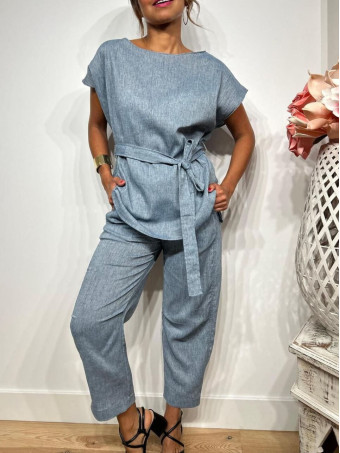 Conjunto Cuerpo y Pantalón Lino SOOMY Azul HEVE Conjunto Cuerpo y Pantalón Lino SOOMY Azul HEVE
