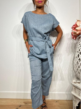 Conjunto Cuerpo y Pantalón Lino SOOMY Azul HEVE Conjunto Cuerpo y Pantalón Lino SOOMY Azul HEVE