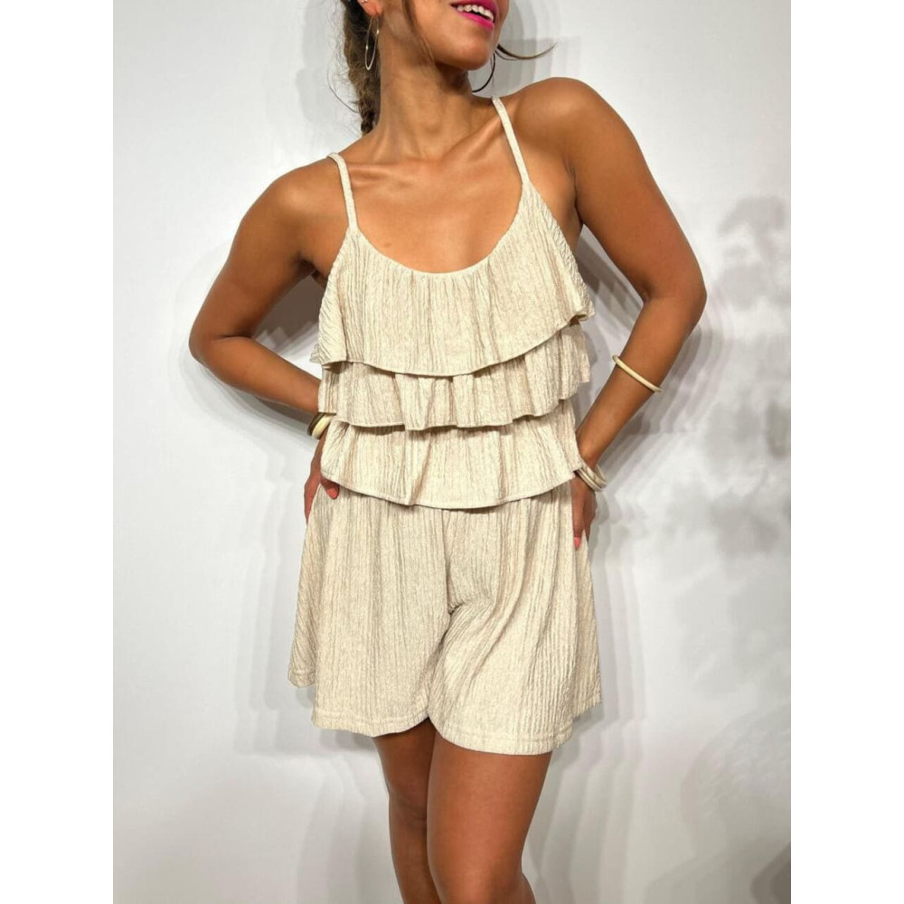 Conjunto Top Volantes y Bermuda FAIRLEY Beige HEVE Conjunto Top Volantes y Bermuda FAIRLEY Beige HEVE