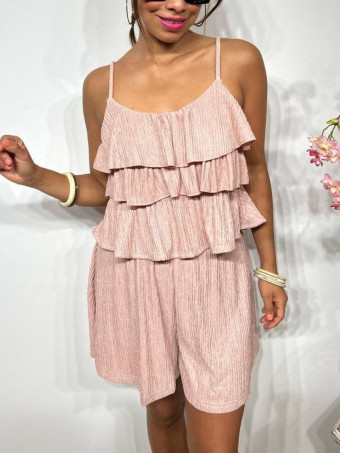 Conjunto Top Volantes y Bermuda FAIRLEY Rosa HEVE Conjunto Top Volantes y Bermuda FAIRLEY Rosa HEVE