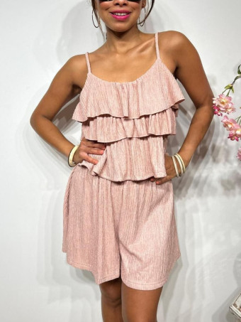 Conjunto Top Volantes y Bermuda FAIRLEY Rosa HEVE Conjunto Top Volantes y Bermuda FAIRLEY Rosa HEVE