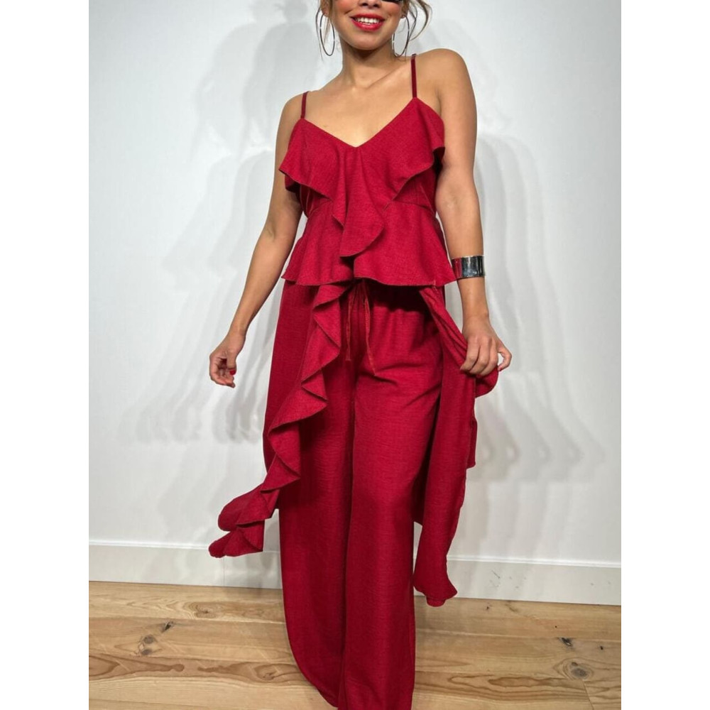 Conjunto Top Extra-Long y Pantalón GHODES Burdeos HEVE