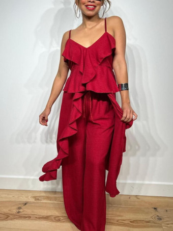 Conjunto Top Extra-Long y Pantalón GHODES Burdeos HEVE