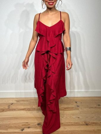 Conjunto Top Extra-Long y Pantalón GHODES Burdeos HEVE