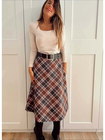 Falda Cuadros con Cinturón HARLEE Marrón HEVE