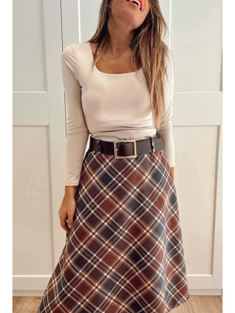 Falda Cuadros con Cinturón HARLEE Marrón HEVE