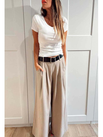 Pantalón Palazzo Cinturón CHARMELLIE Taupe HEVE